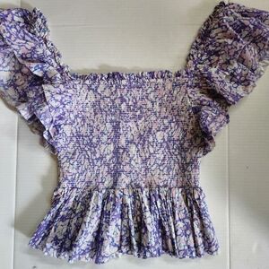 Anthropologie Love The Label Smocked Ruffle Floral Puff Sleeve Top Medium